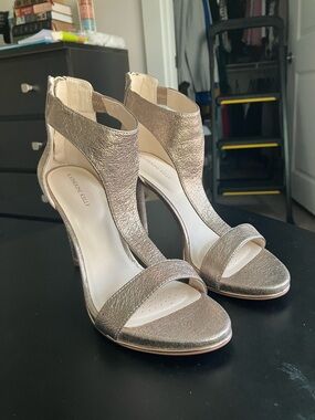 Katherine Kelly Gold Metallic T-Strap High Heel Sandals